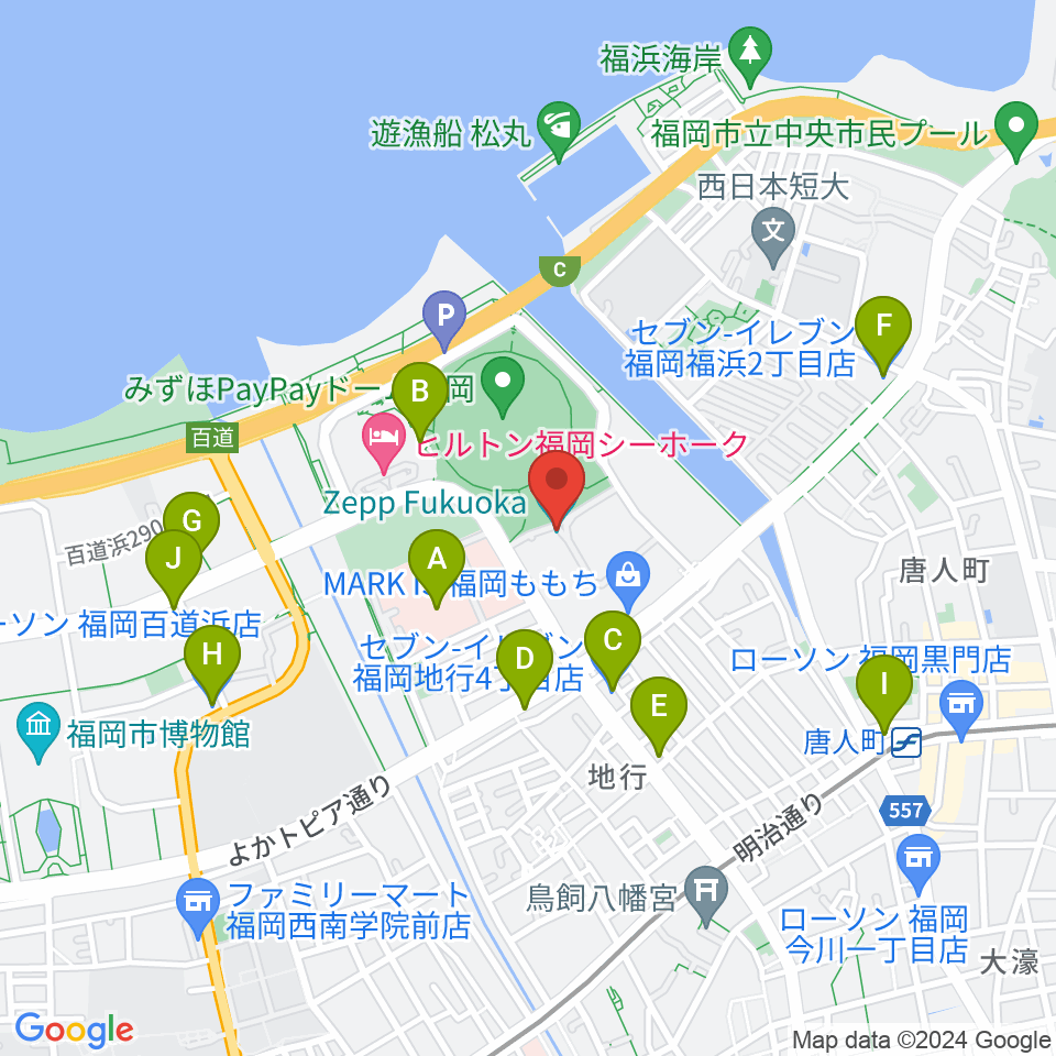 Zepp福岡周辺のコンビニエンスストア一覧地図