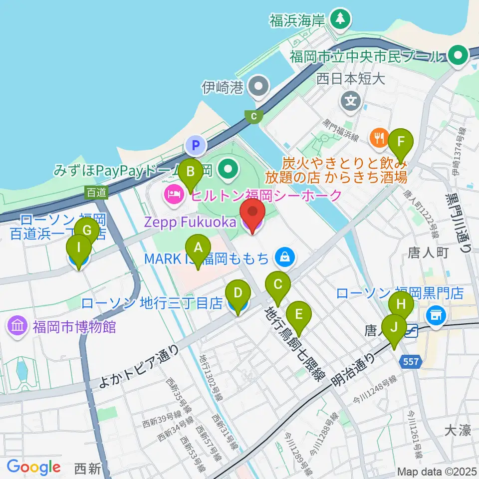 Zepp福岡周辺のコンビニエンスストア一覧地図