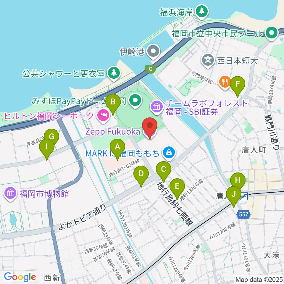 Zepp福岡周辺のコンビニエンスストア一覧地図