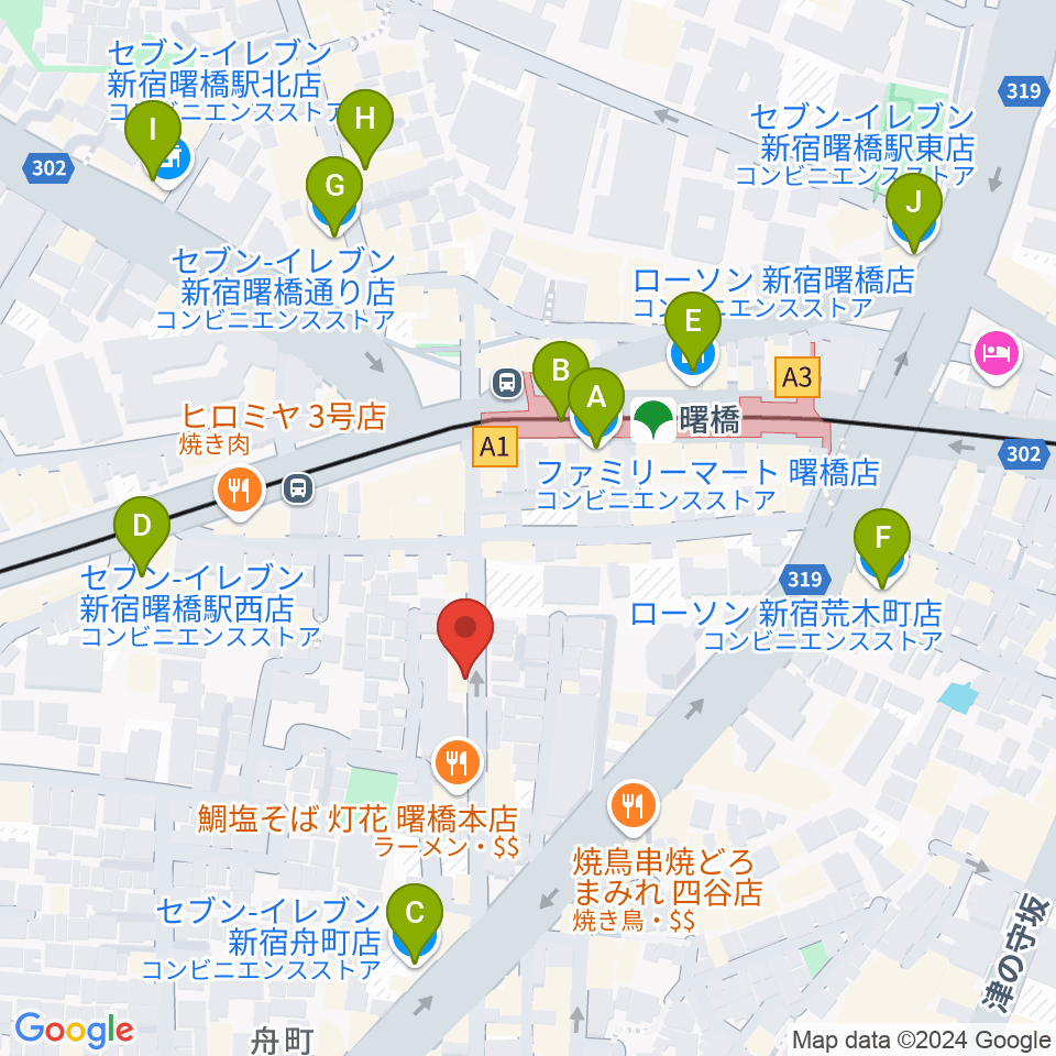 曙橋Bar461周辺のコンビニエンスストア一覧地図