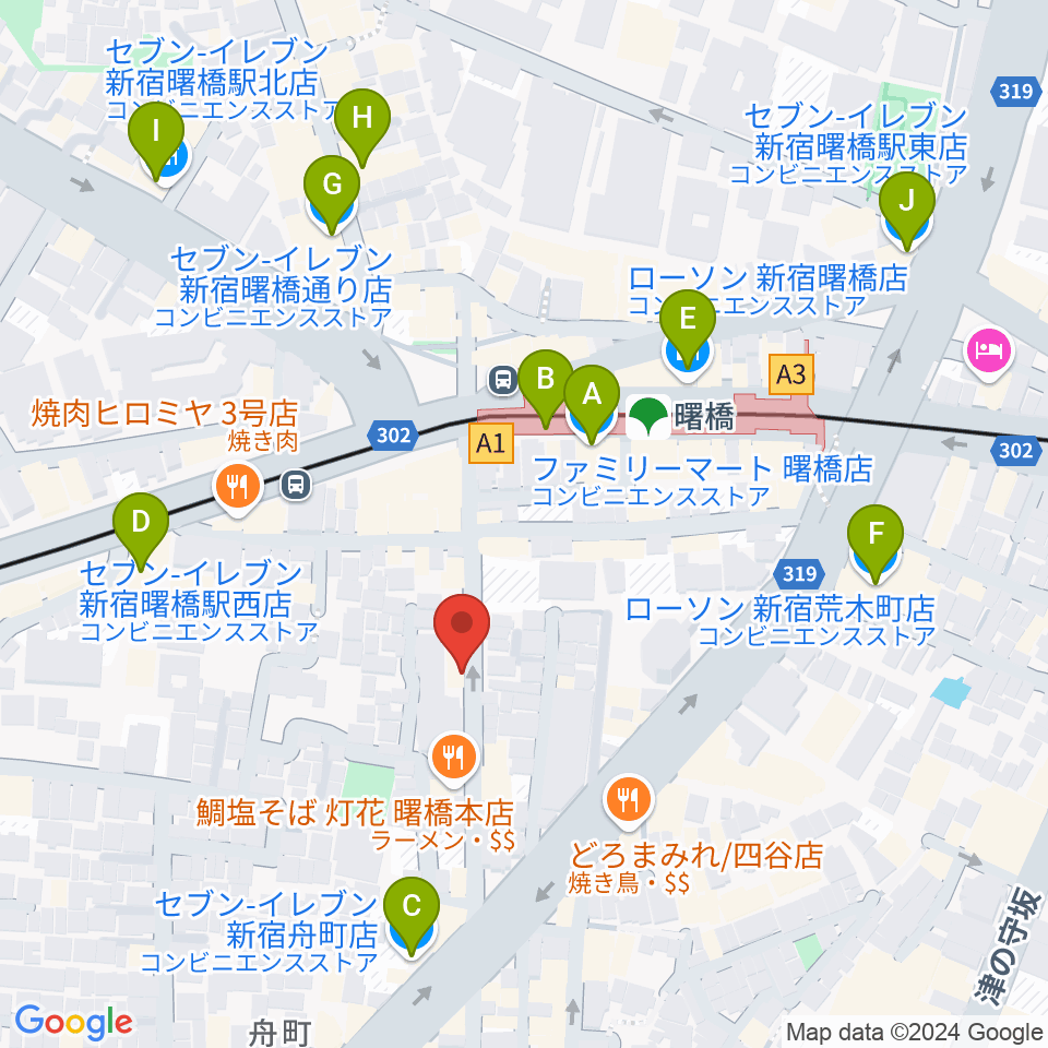 曙橋Bar461周辺のコンビニエンスストア一覧地図