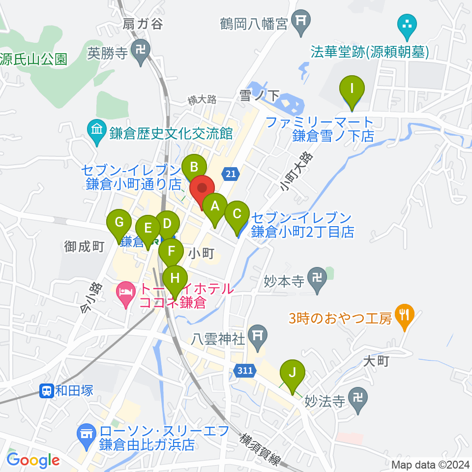 鎌倉ダフネ周辺のコンビニエンスストア一覧地図