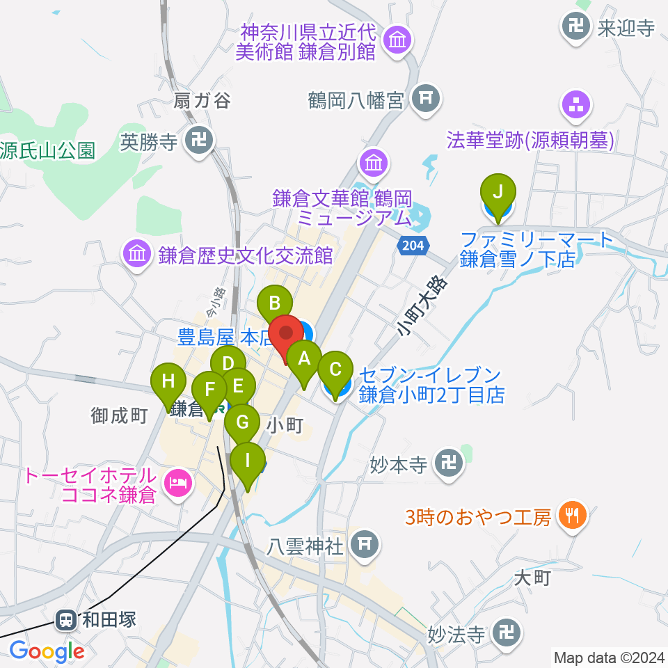 鎌倉ダフネ周辺のコンビニエンスストア一覧地図