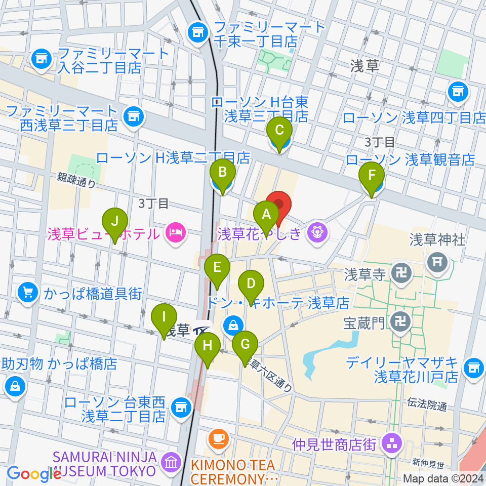 浅草九劇（アサクサキュウゲキ）周辺のコンビニエンスストア一覧地図