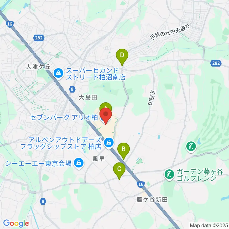 島村楽器セブンパークアリオ柏店周辺のコンビニエンスストア一覧地図