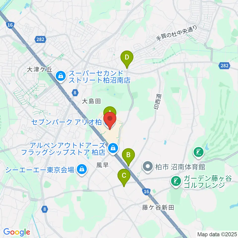 島村楽器セブンパークアリオ柏店周辺のコンビニエンスストア一覧地図
