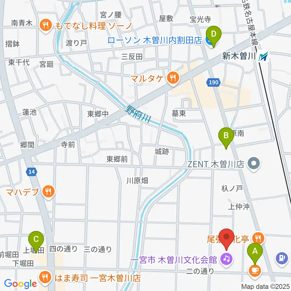 一宮市木曽川文化会館 尾西信金ホール周辺のコンビニエンスストア一覧地図