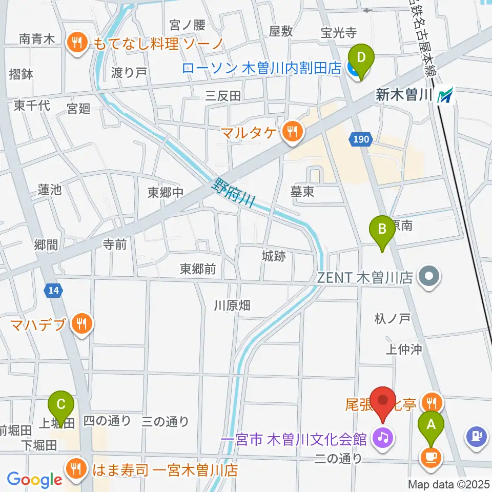 一宮市木曽川文化会館 尾西信金ホール周辺のコンビニエンスストア一覧地図