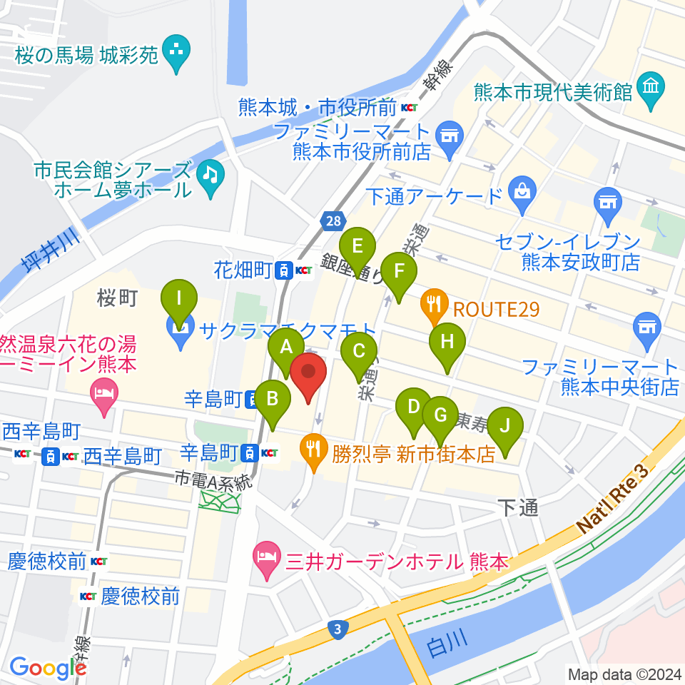 熊本ジャンゴ周辺のコンビニエンスストア一覧地図