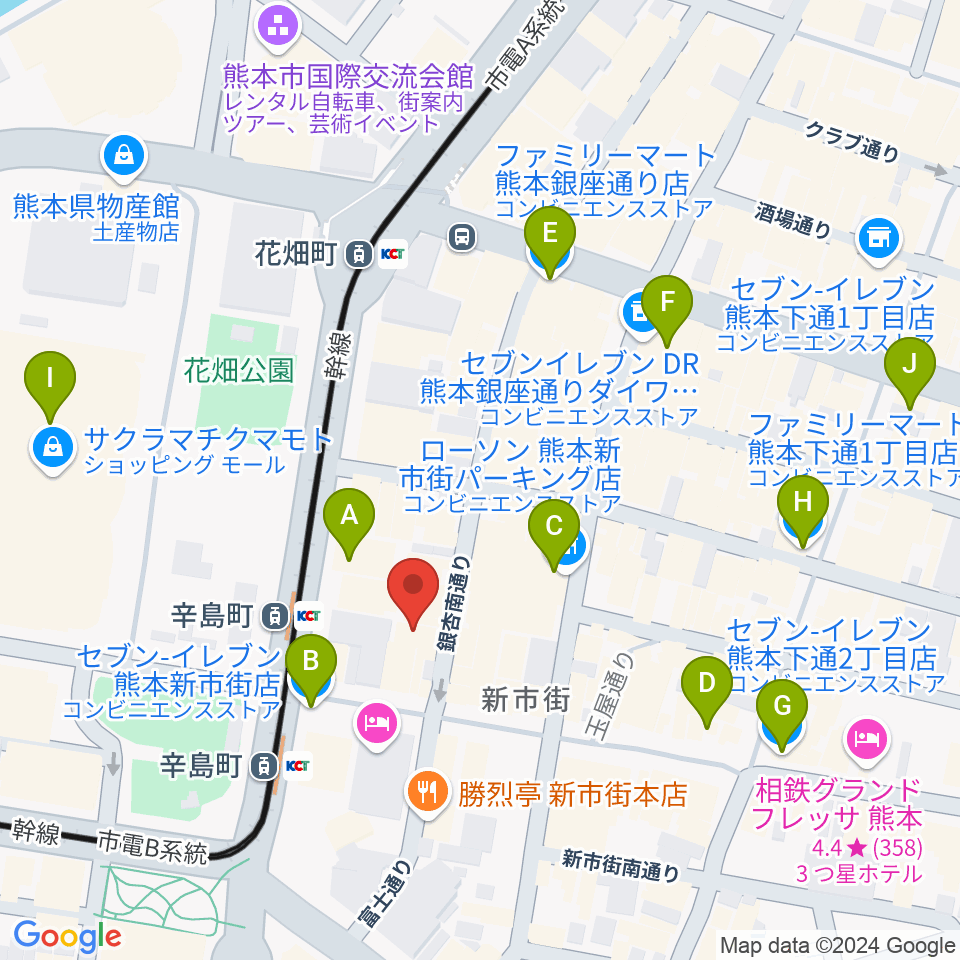 熊本ジャンゴ周辺のコンビニエンスストア一覧地図