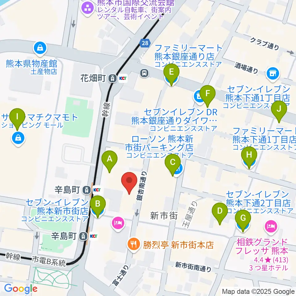 熊本ジャンゴ周辺のコンビニエンスストア一覧地図