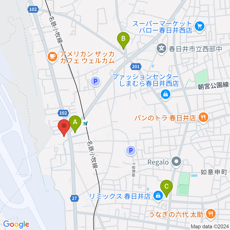 音楽教室ココハ春日井校周辺のコンビニエンスストア一覧地図