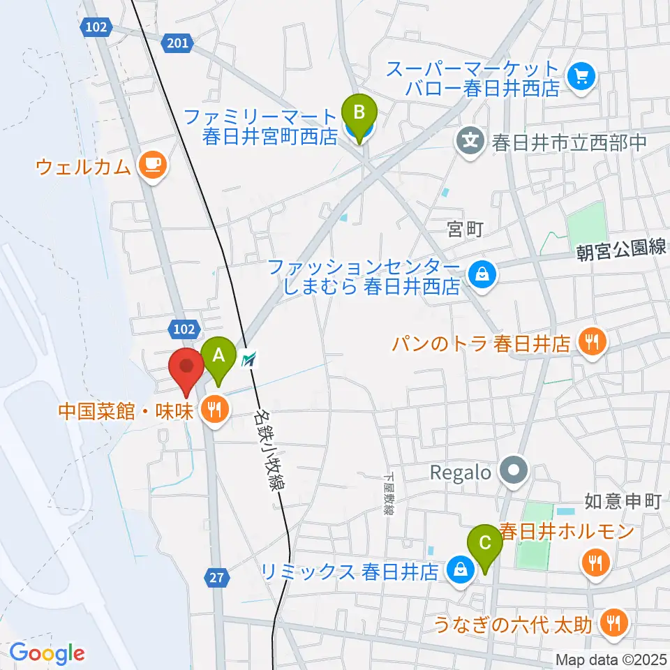 音楽教室ココハ春日井校周辺のコンビニエンスストア一覧地図