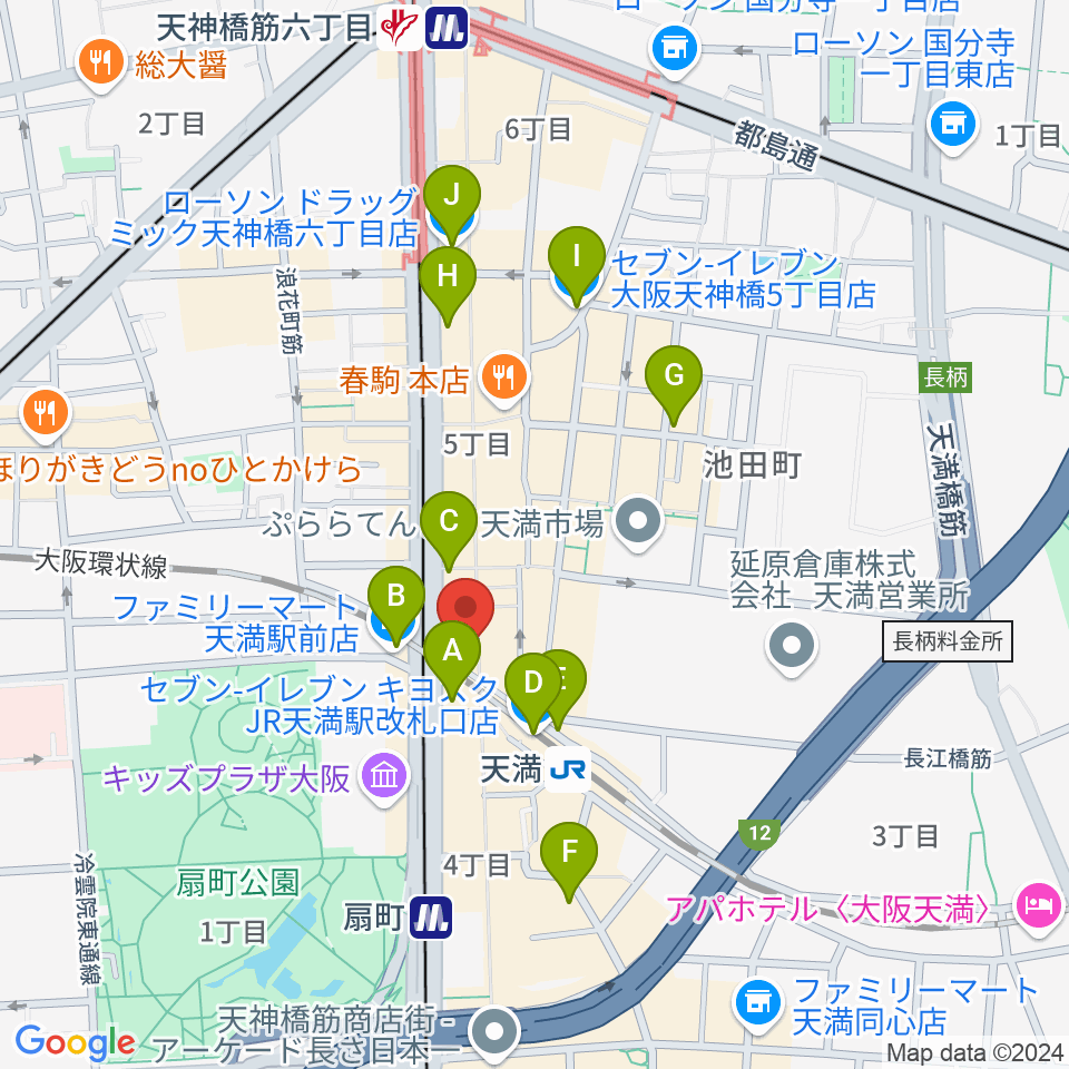 天満フラットフラミンゴ周辺のコンビニエンスストア一覧地図