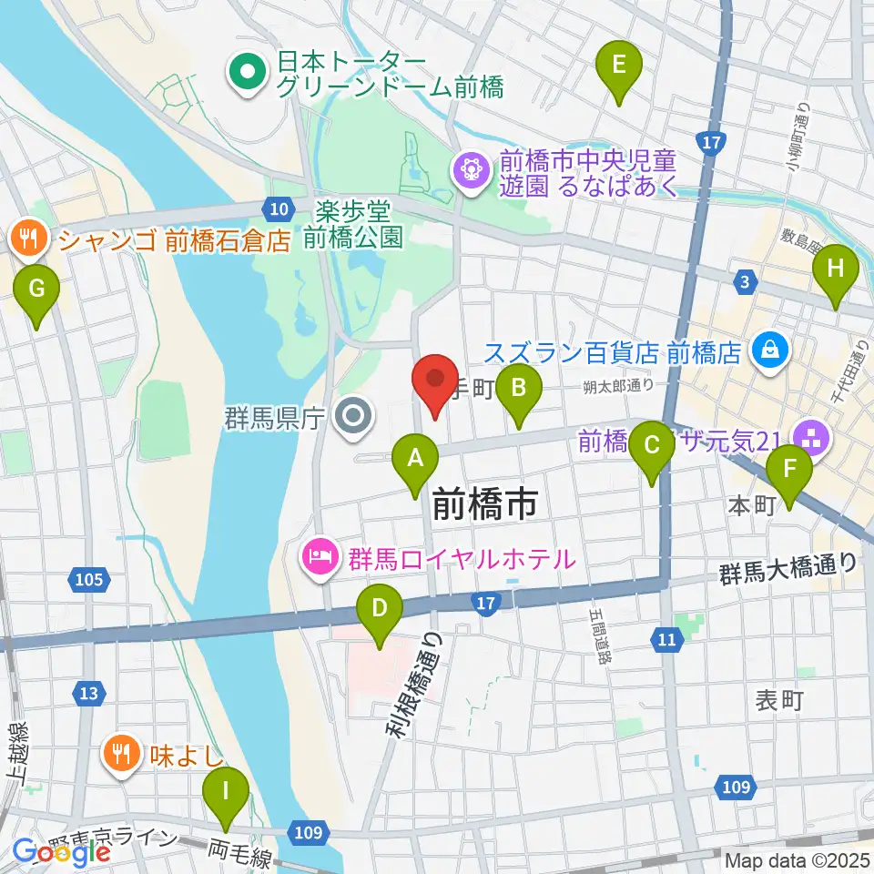 群馬会館周辺のコンビニエンスストア一覧地図