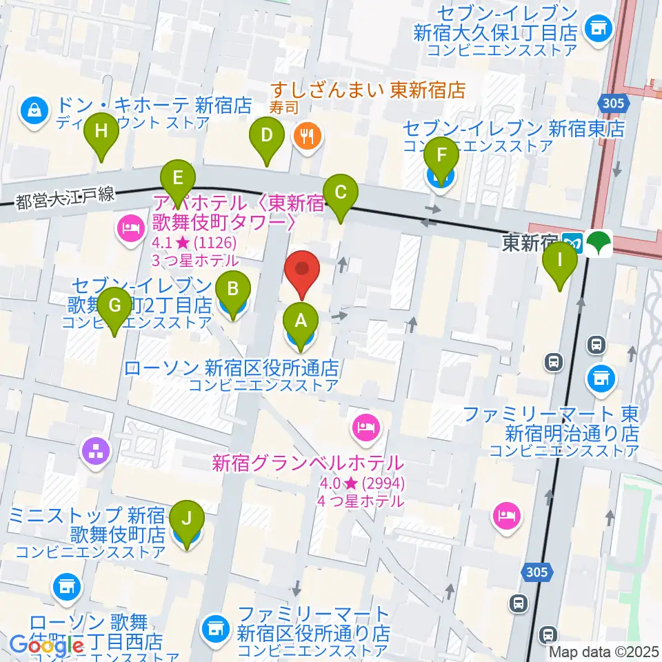 新宿MUSIC BAR CIRCLE周辺のコンビニエンスストア一覧地図