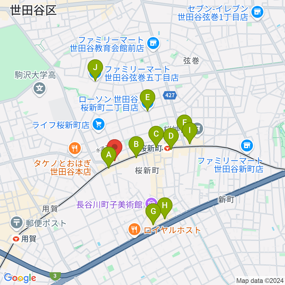 桜新町NEIGHBOR周辺のコンビニエンスストア一覧地図