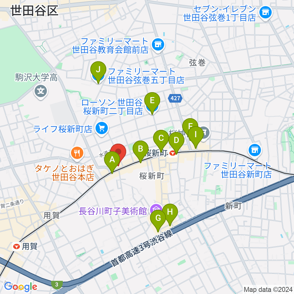 桜新町NEIGHBOR周辺のコンビニエンスストア一覧地図