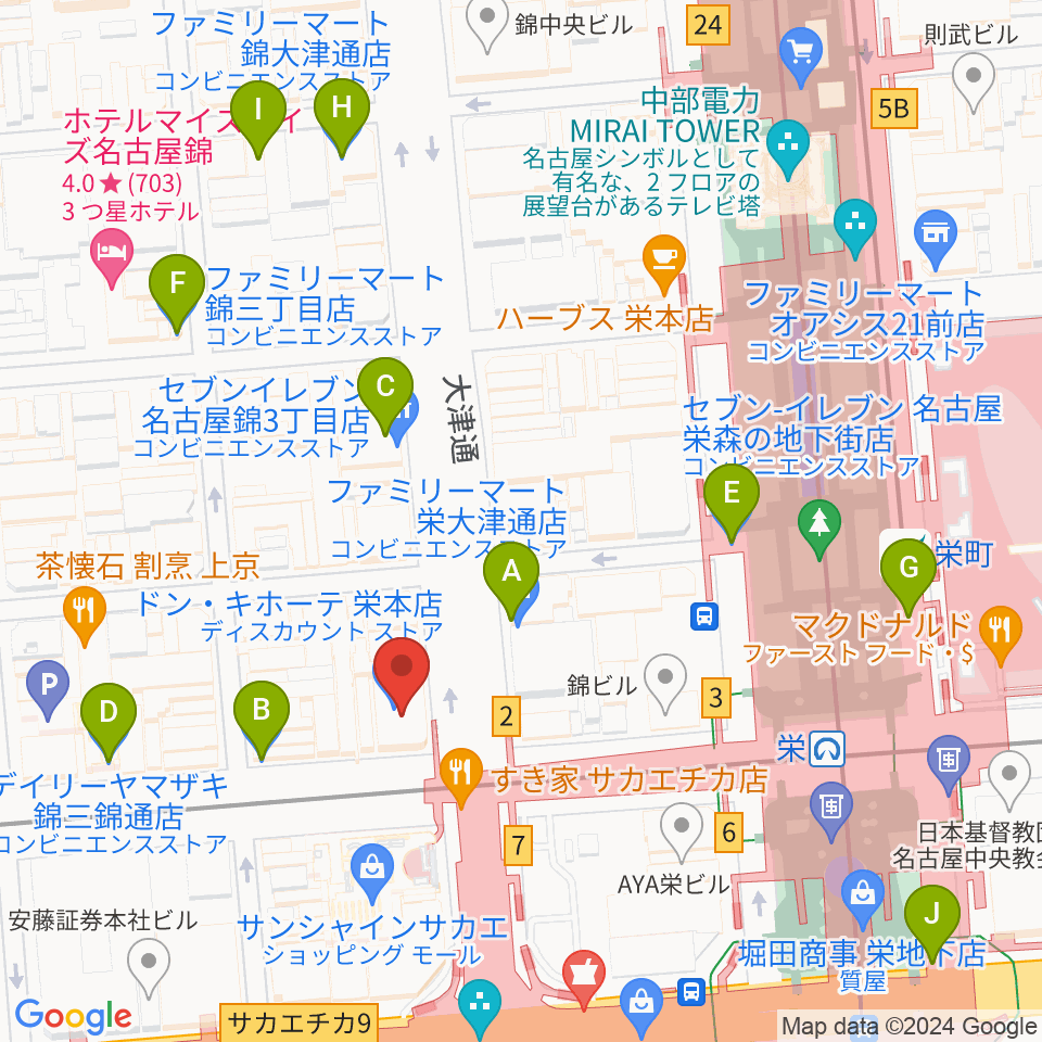 ORCA NAGOYA周辺のコンビニエンスストア一覧地図