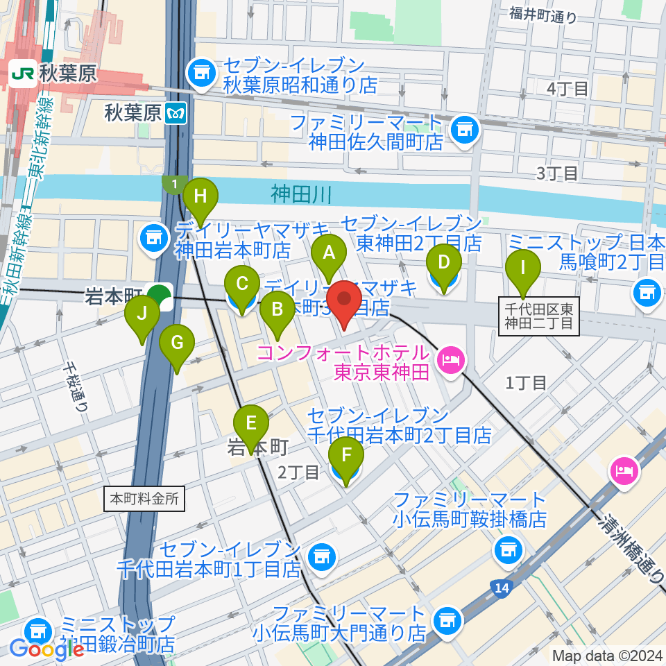 ヴィアクレモナ・ヴァイオリン工房周辺のコンビニエンスストア一覧地図