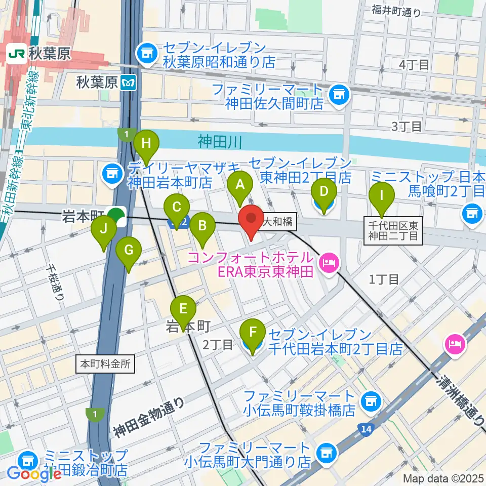 ヴィアクレモナ・ヴァイオリン工房周辺のコンビニエンスストア一覧地図