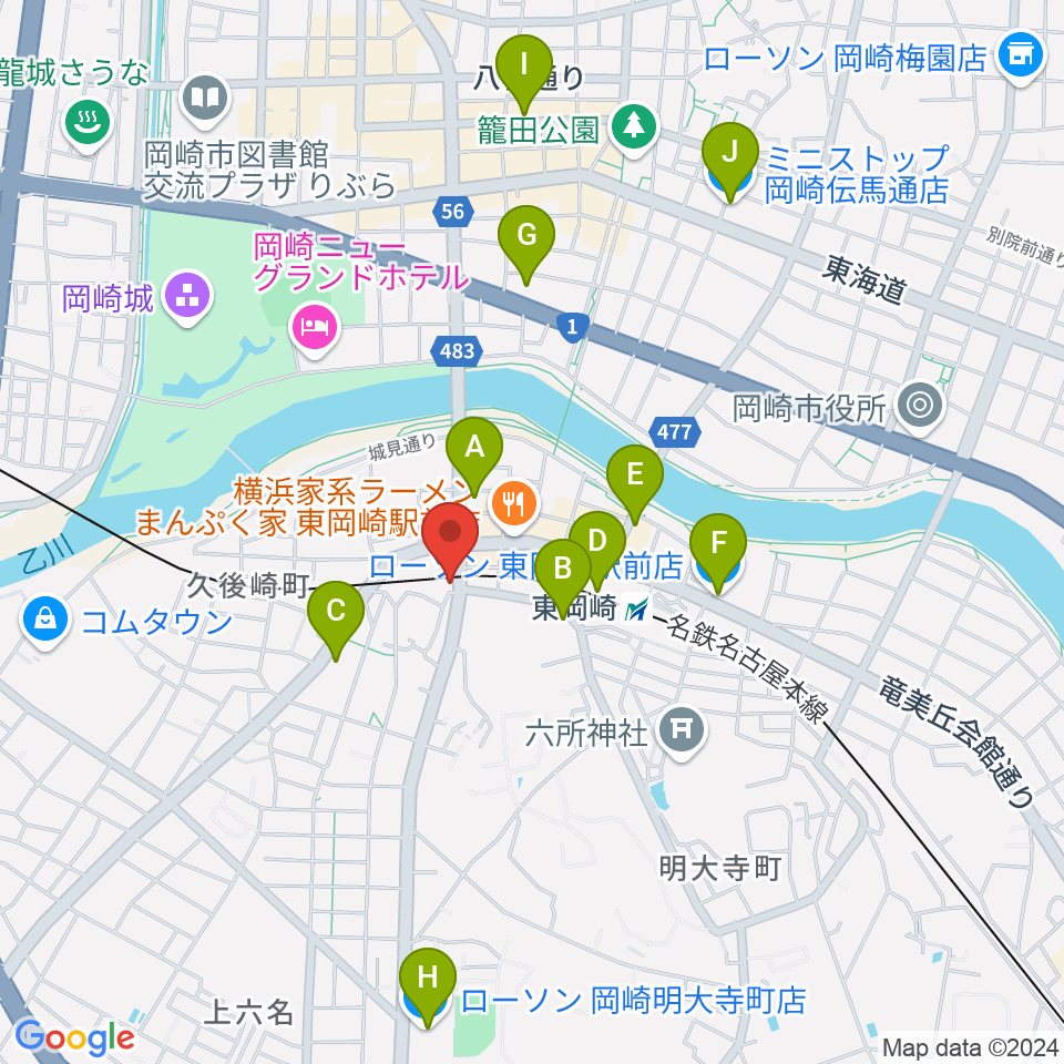 岡崎 八曜舎周辺のコンビニエンスストア一覧地図