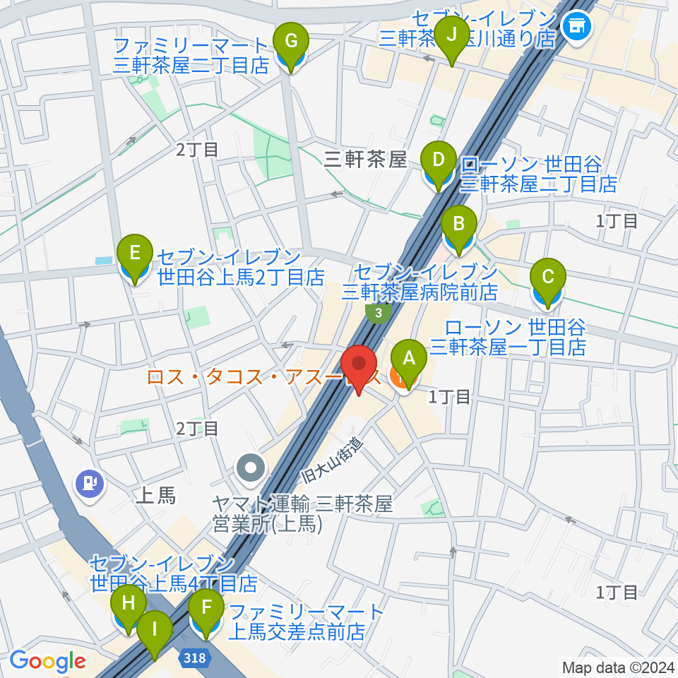 TOKYO BEACH STUDIO三軒茶屋本店周辺のコンビニエンスストア一覧地図