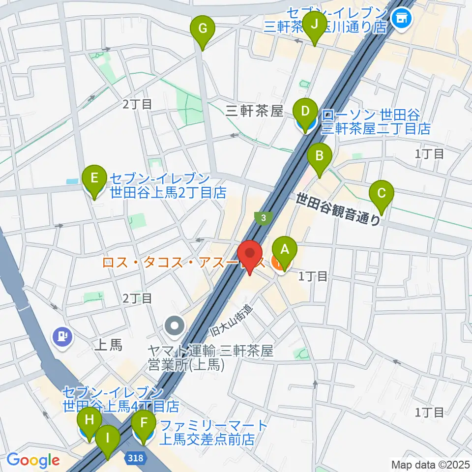 TOKYO BEACH STUDIO三軒茶屋本店周辺のコンビニエンスストア一覧地図