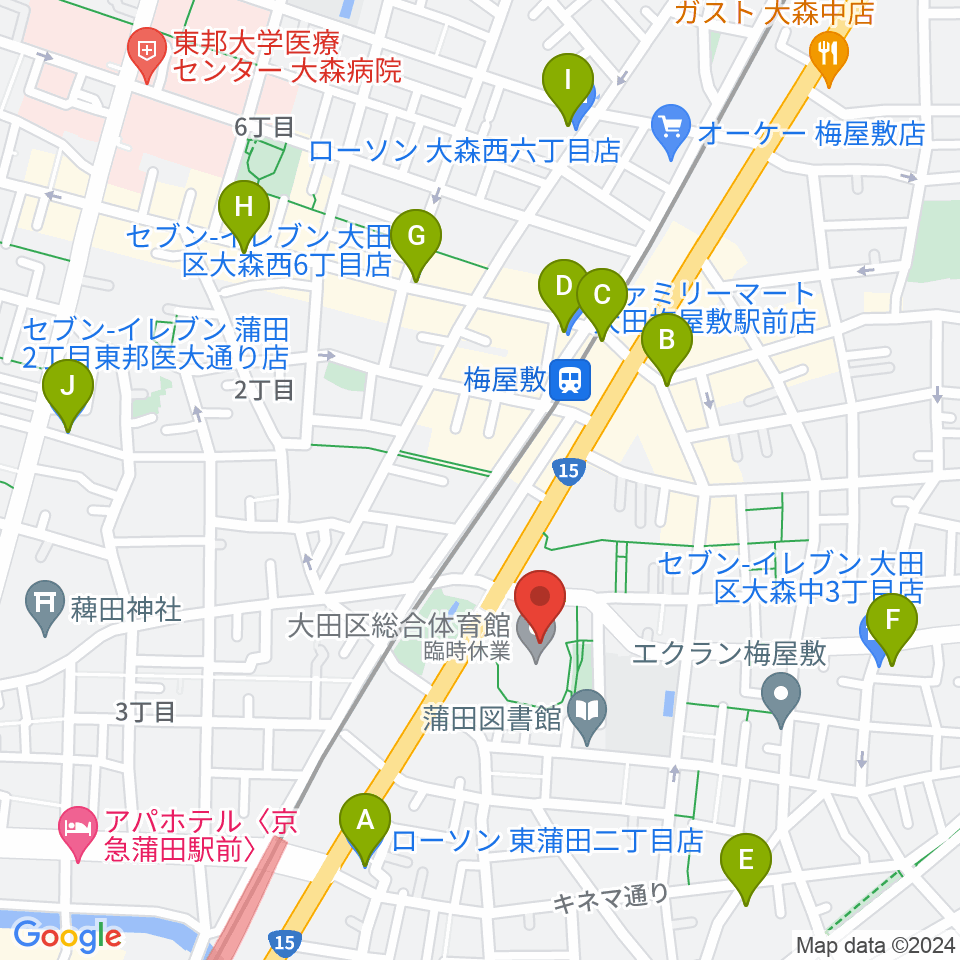 大田区総合体育館周辺のコンビニエンスストア一覧地図