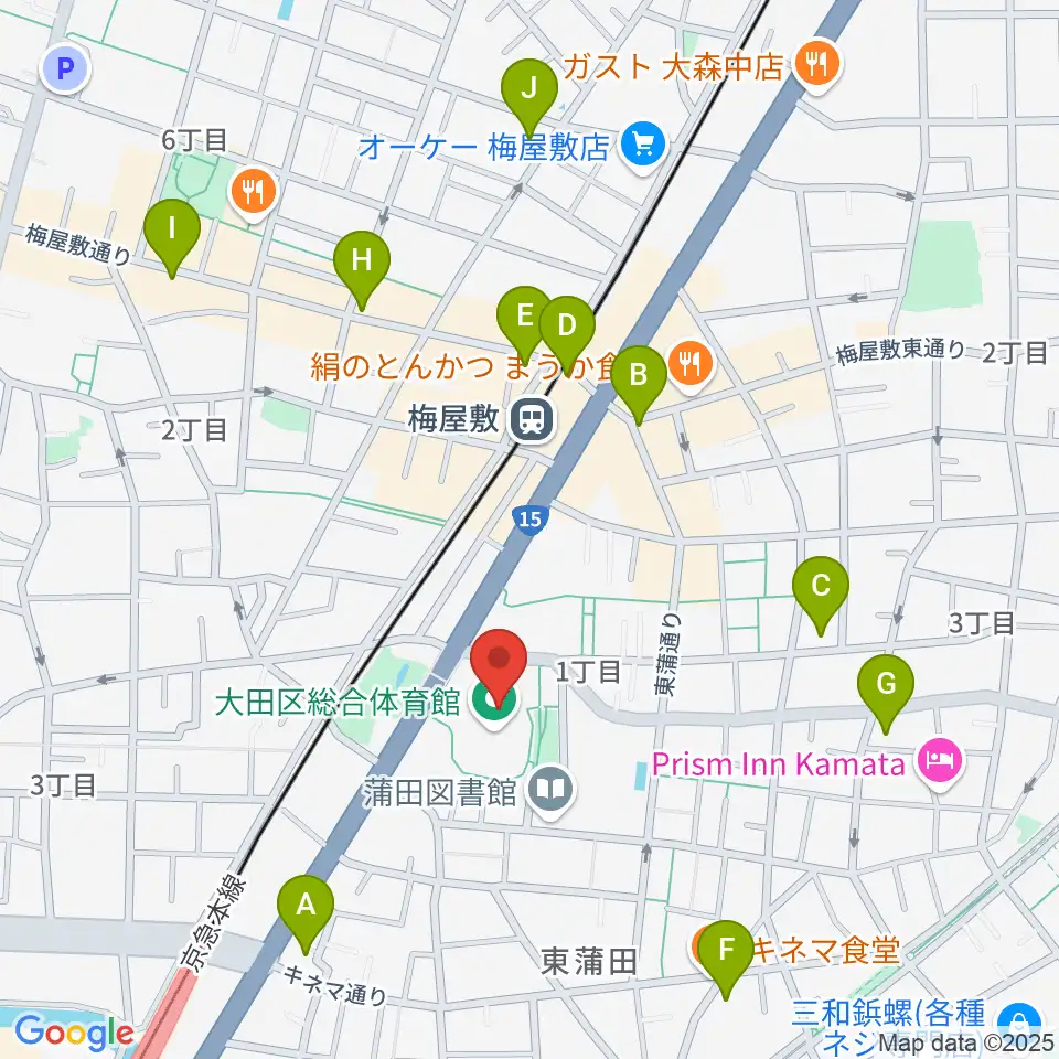 大田区総合体育館周辺のコンビニエンスストア一覧地図