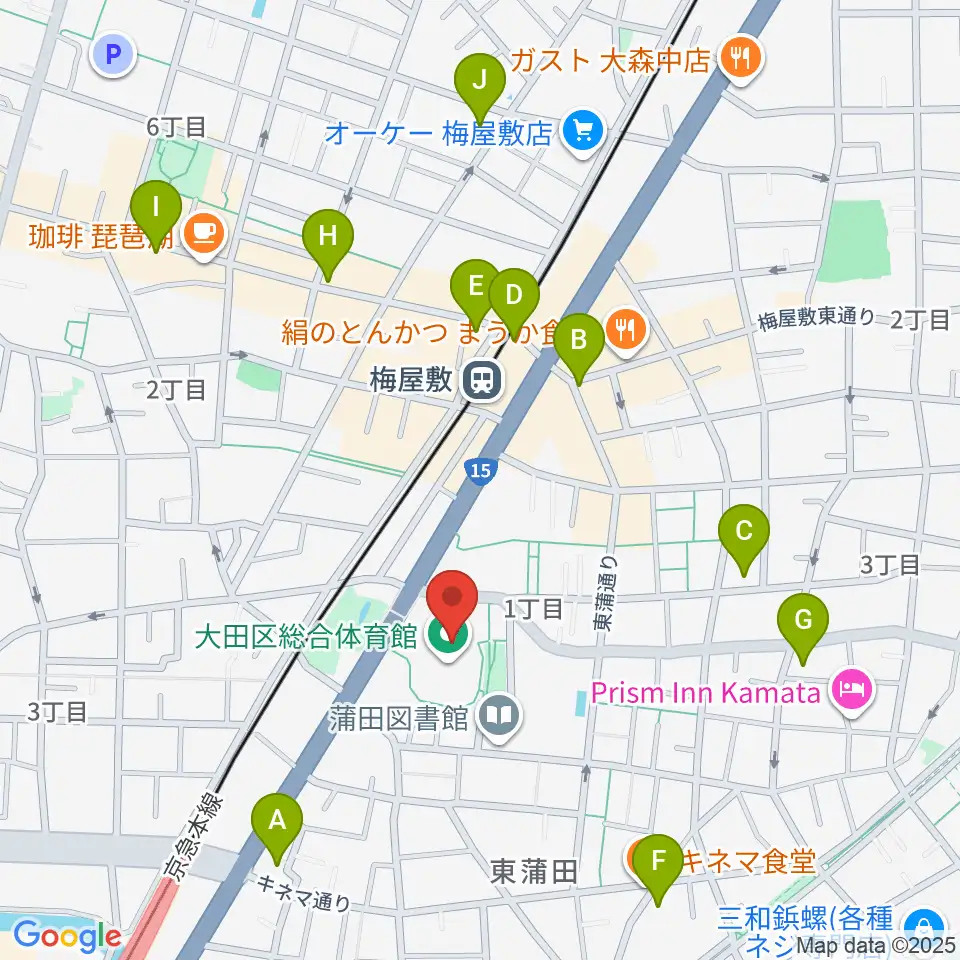 大田区総合体育館周辺のコンビニエンスストア一覧地図