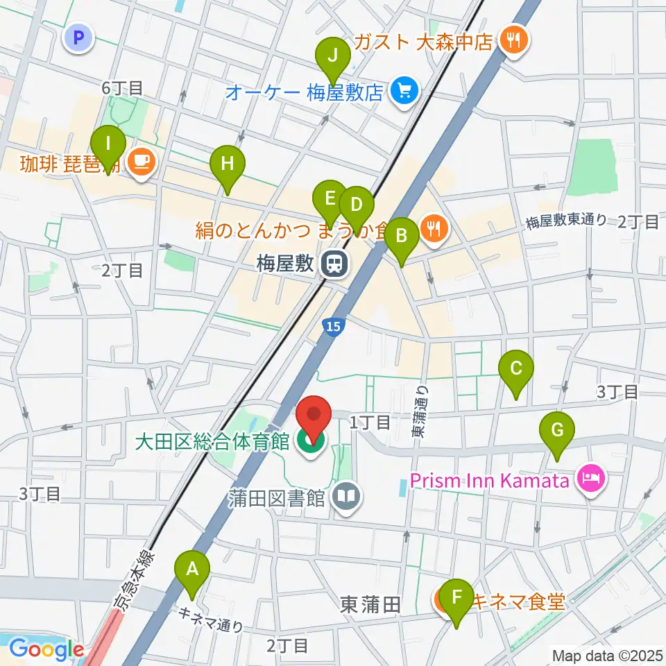 大田区総合体育館周辺のコンビニエンスストア一覧地図