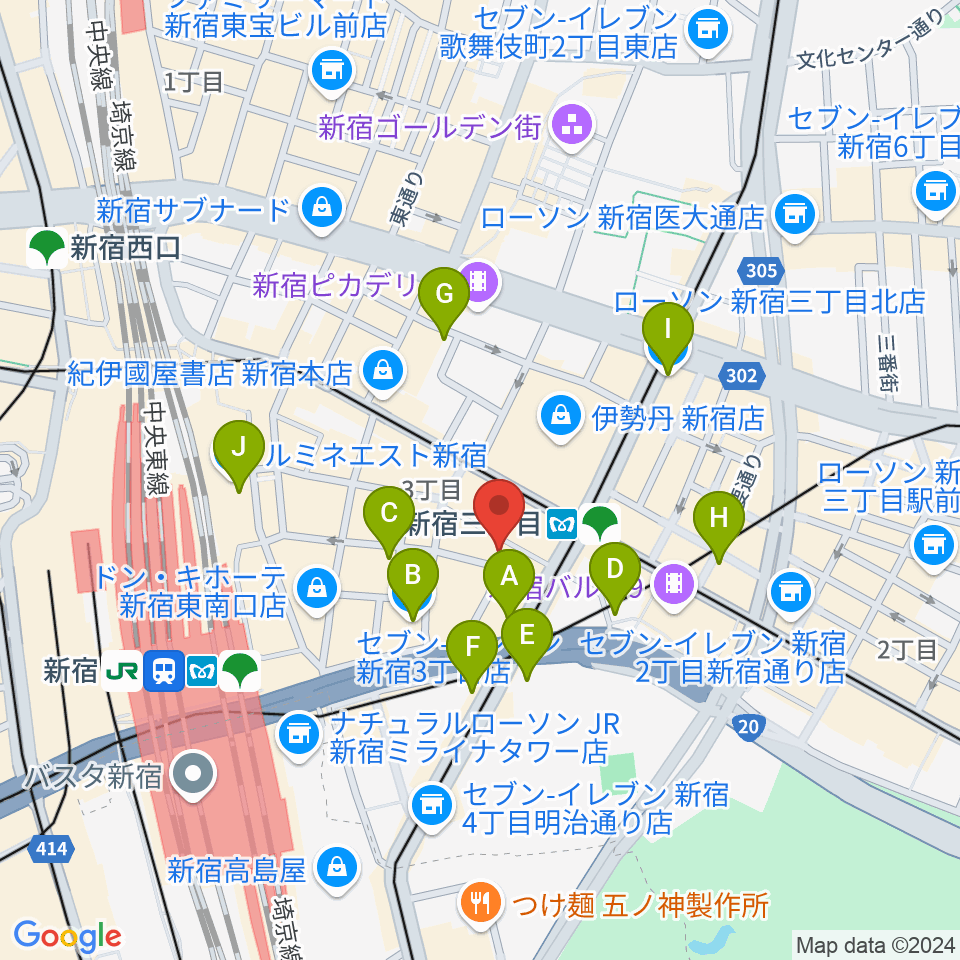 新宿アイミュージックバー周辺のコンビニエンスストア一覧地図