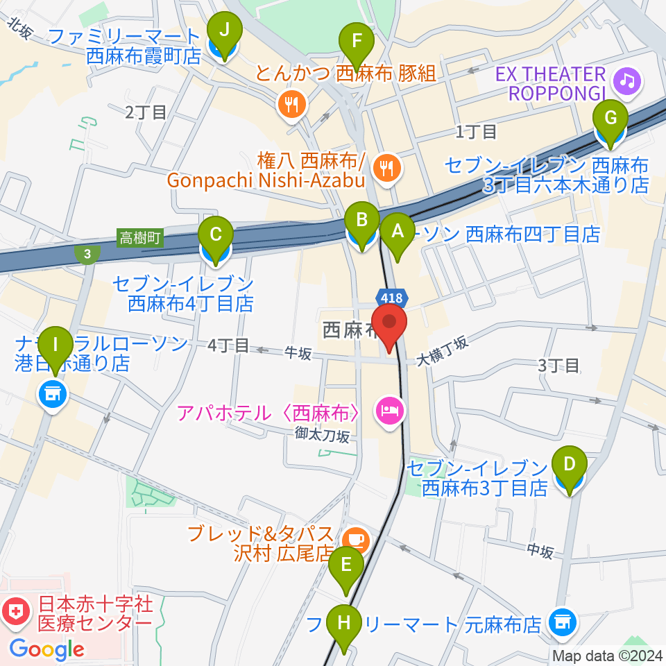 西麻布BAR Jubilee周辺のコンビニエンスストア一覧地図