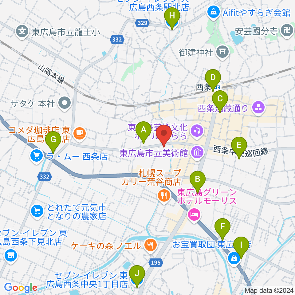 Music Pro Shopセッション西条駅前店周辺のコンビニエンスストア一覧地図