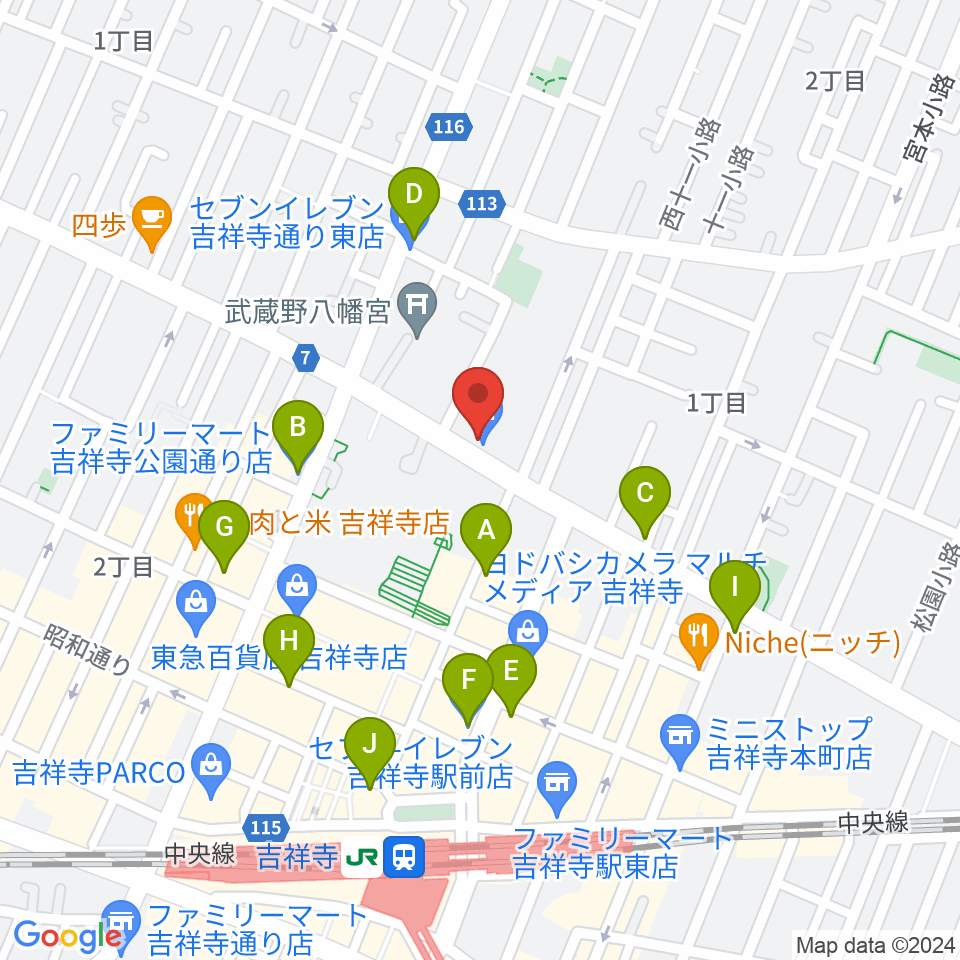 ハードオフ 楽器スタジオ吉祥寺店周辺のコンビニエンスストア一覧地図