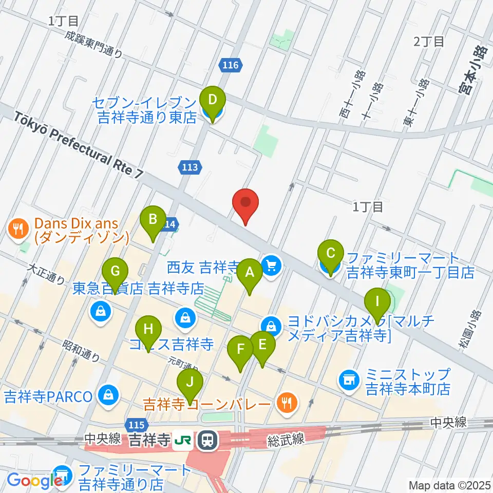 ハードオフ 楽器スタジオ吉祥寺店周辺のコンビニエンスストア一覧地図
