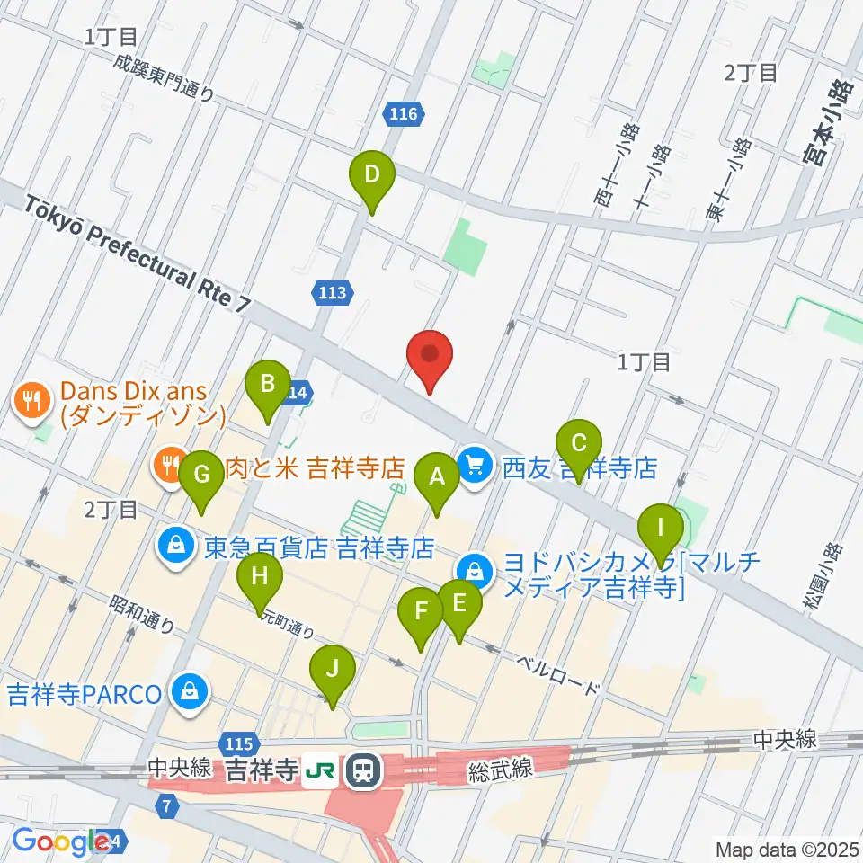 ハードオフ 楽器スタジオ吉祥寺店周辺のコンビニエンスストア一覧地図