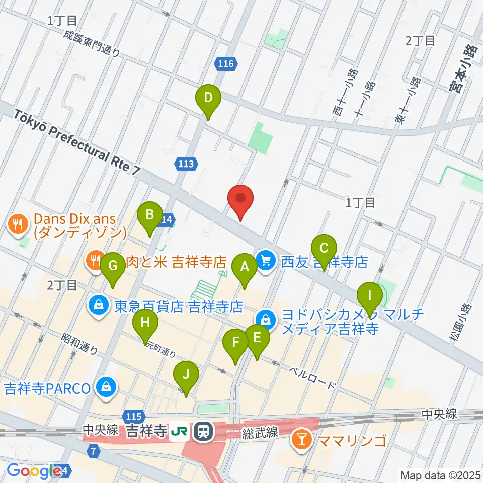 ハードオフ 楽器スタジオ吉祥寺店周辺のコンビニエンスストア一覧地図
