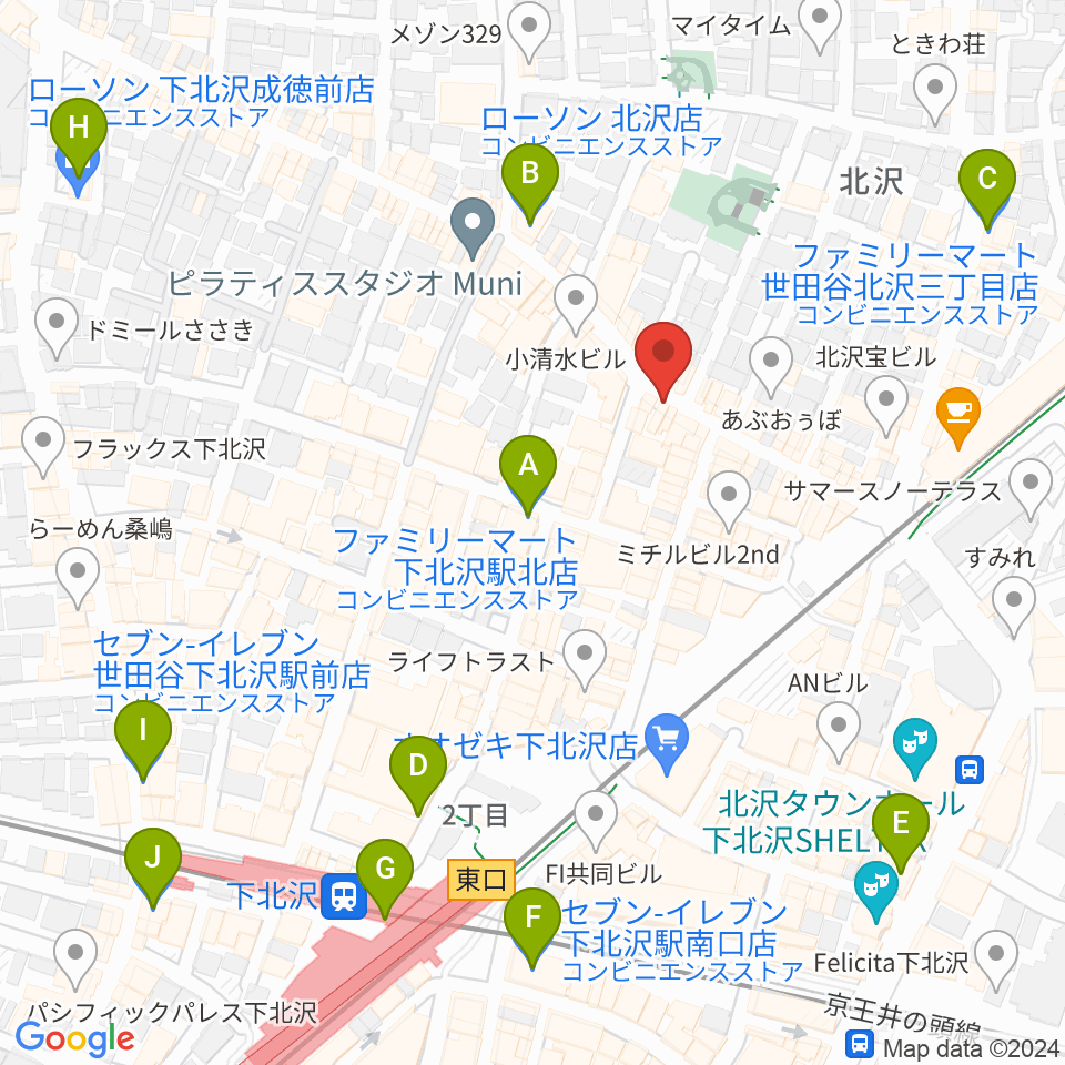 ピアノスタジオノア 下北沢店周辺のコンビニエンスストア一覧地図