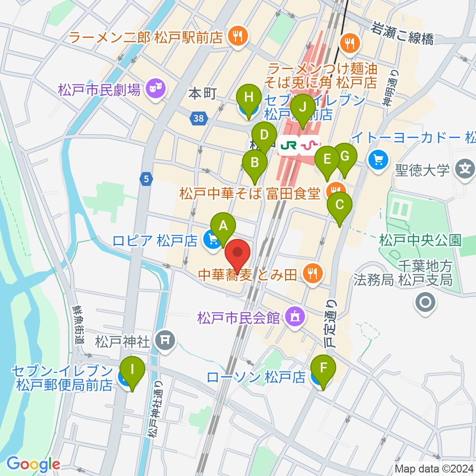 伊藤楽器ピアノシティ松戸周辺のコンビニエンスストア一覧地図