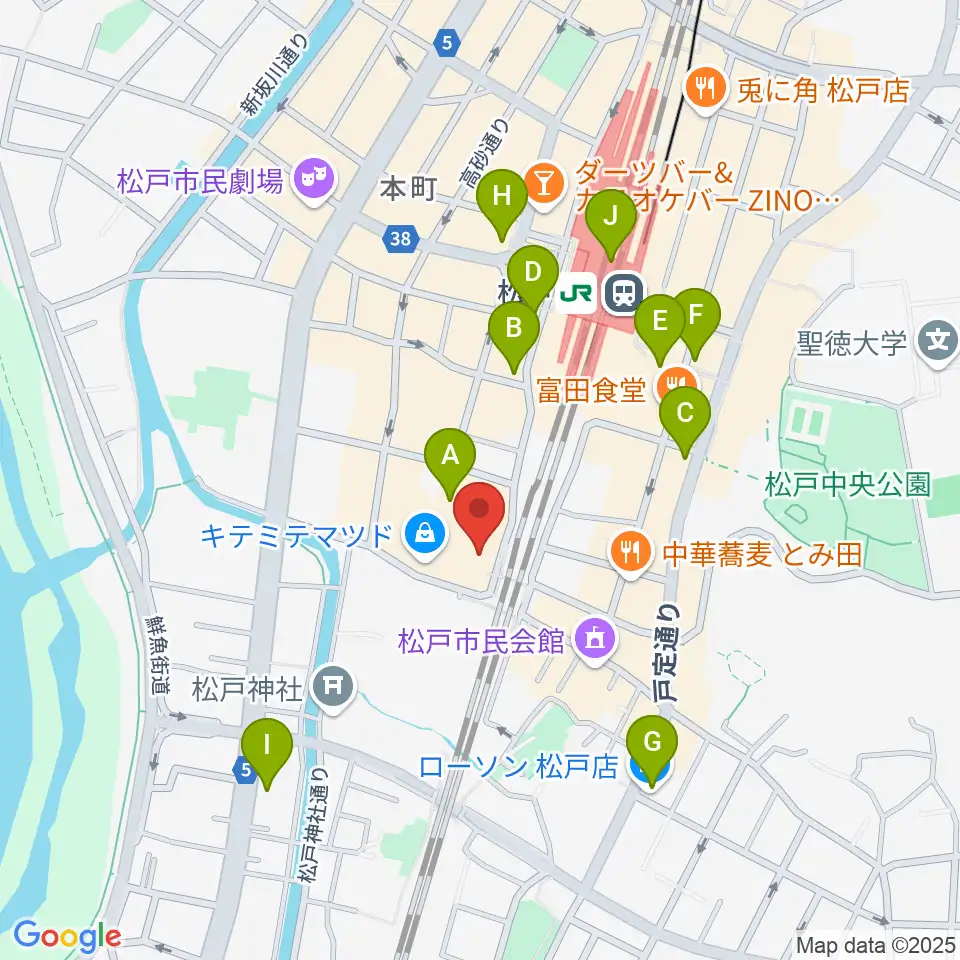 伊藤楽器ピアノシティ松戸周辺のコンビニエンスストア一覧地図