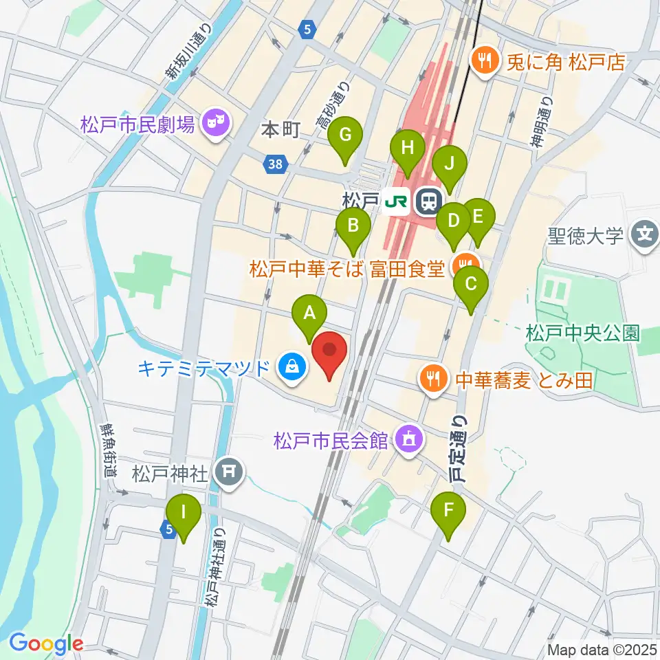 伊藤楽器ピアノシティ松戸周辺のコンビニエンスストア一覧地図