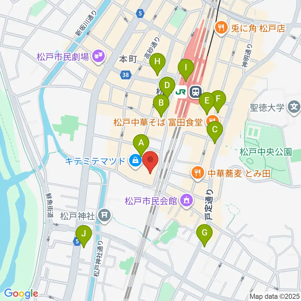 伊藤楽器ピアノシティ松戸周辺のコンビニエンスストア一覧地図