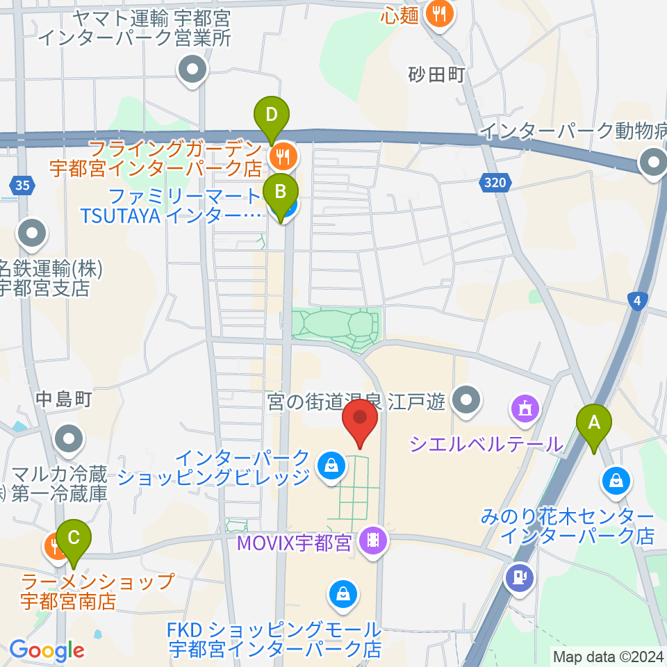 島村楽器 宇都宮インターパークビレッジ店周辺のコンビニエンスストア一覧地図