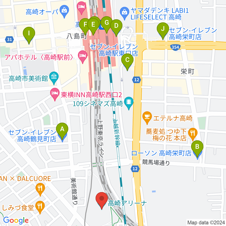 高崎アリーナ周辺のコンビニエンスストア一覧地図