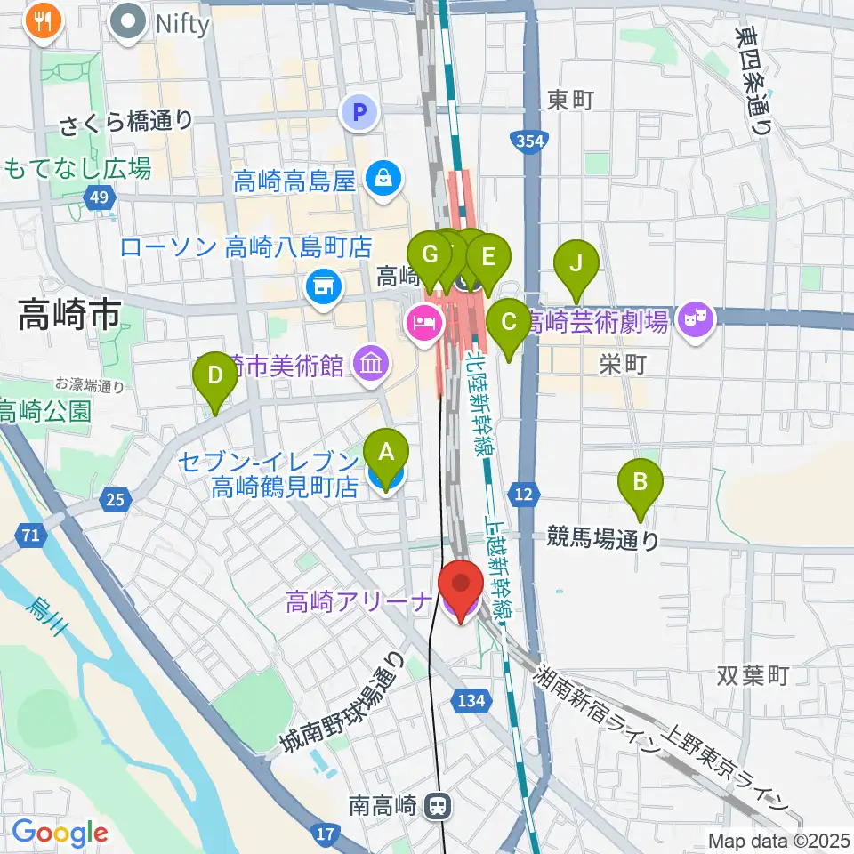 高崎アリーナ周辺のコンビニエンスストア一覧地図