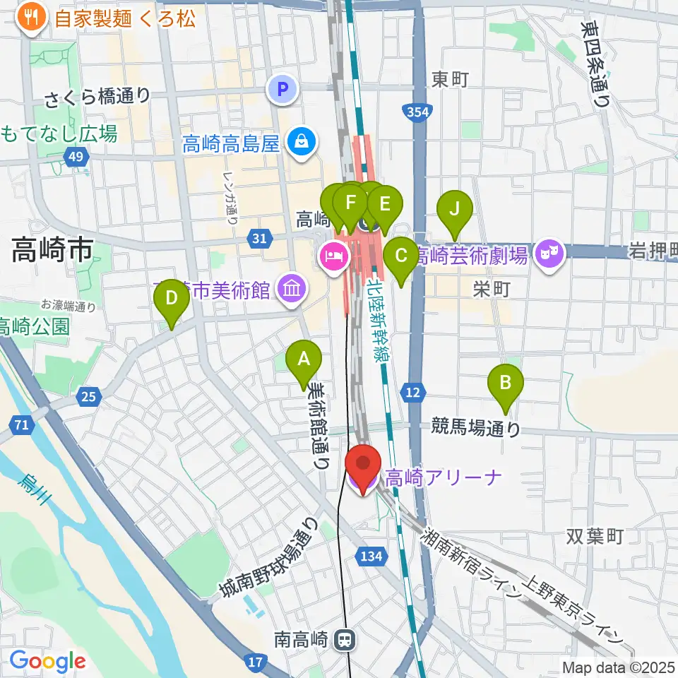 高崎アリーナ周辺のコンビニエンスストア一覧地図