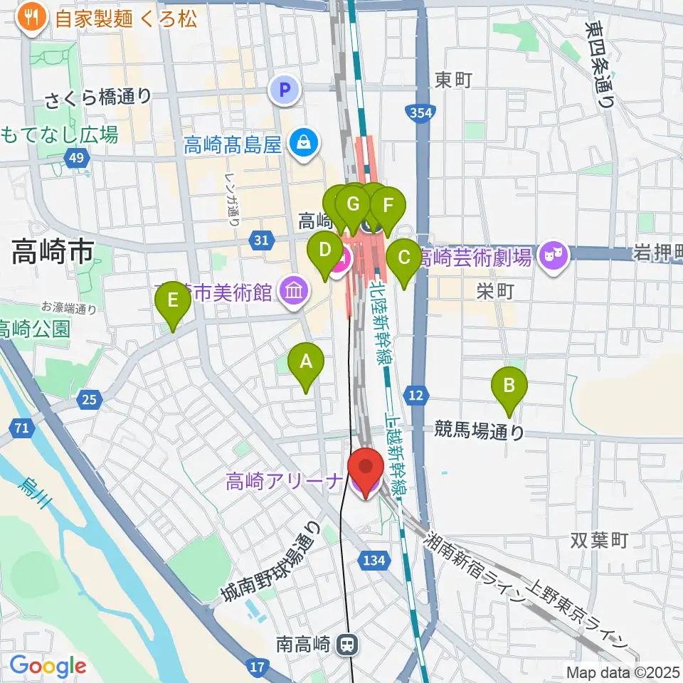高崎アリーナ周辺のコンビニエンスストア一覧地図