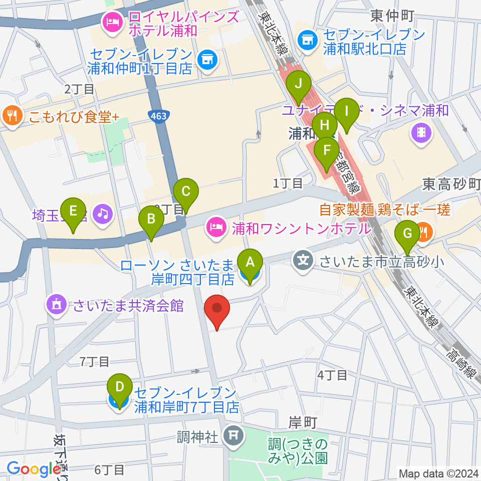 浦和Cafe Tone周辺のコンビニエンスストア一覧地図